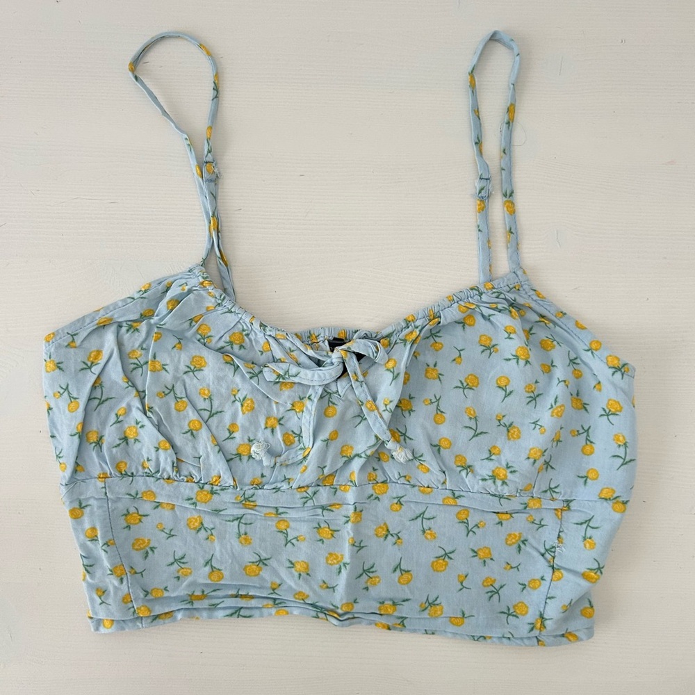 Forever 21 Blue and Yellow Floral Crop Top